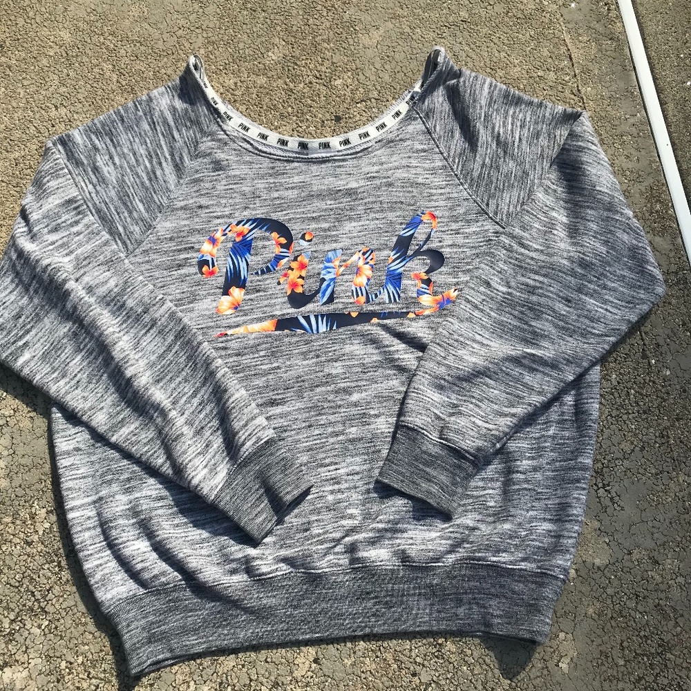 PINK sweater with tropical logo